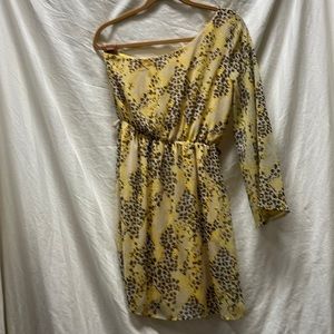 Teenplo med Bell sleeve yellow and brown animal print mini dress elastic waist